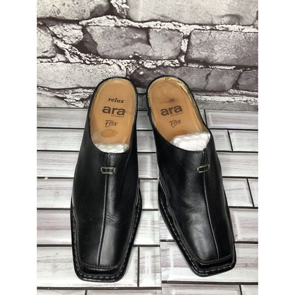 Ara Relax Flex Echt Leder Black Leather Heel Mules Women’s Sz 7M US/5UK/38EU - Picture 4 of 16